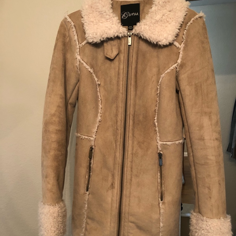 Guess Shearling Sherpa cognac button up coat